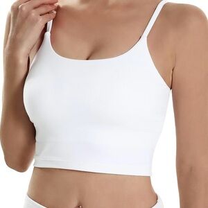 Longline Tank Top Sports Bra Womens MEDIUM Workout Built in Bra Padded WHITE